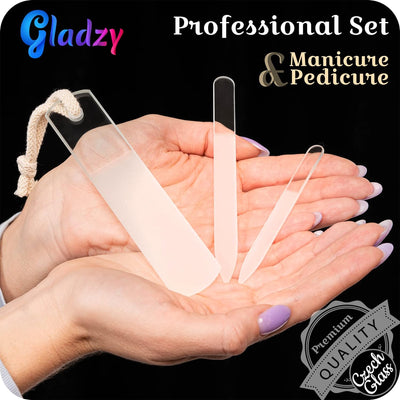 Glass Nail File Set by ® - Genuine Czech Quality, Double Sided Different Grit Surface, Callus Remover Foot Rasp, Professional Manicure & Pedicure Tools, Premium EU Product