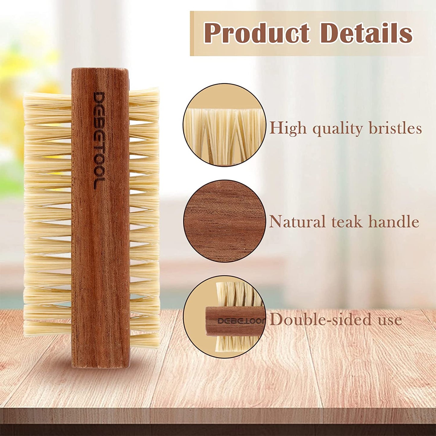 Acacia Wood Firm Nail Brush,2 Pack Wooden Nail Scrub Brush for Fingernail Cleaning,Natural Two Side Nail Scrub Brush