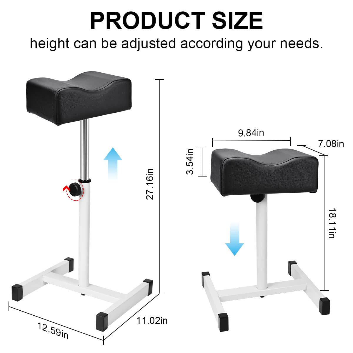 Pedicure Manicure Footrest, Foot Massage Manicure Nail Beauty Stool Stand, Adjustable Height Footstool for Home Beauty Salon Spa Tattoo (Black)