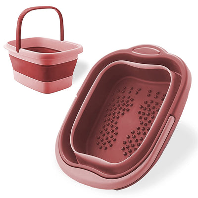 AWA Collapsible Foot Bath with Acupressure Points, Sturdy & Easy to Store Multi-Use Foldable Bucket for Soaking Feet, Great for Relaxation and Pain Relief (Pink Foot Bath Basin)