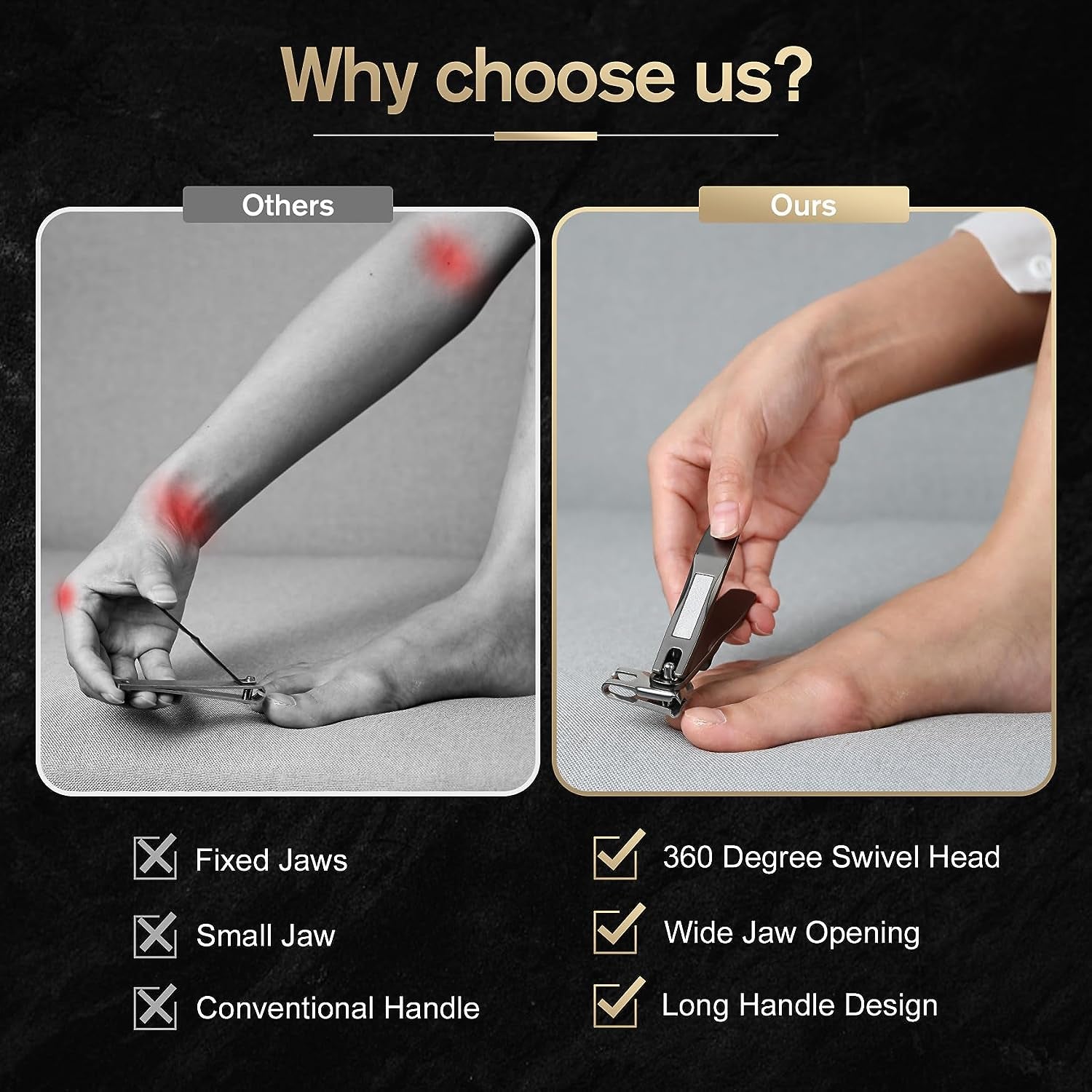 360° Rotating Nail Clippers for Seniors, Long Handle Fingernail Clippers for Men and Women, Ergonomic EZ Grip Toenail Clippers for Thick Nails