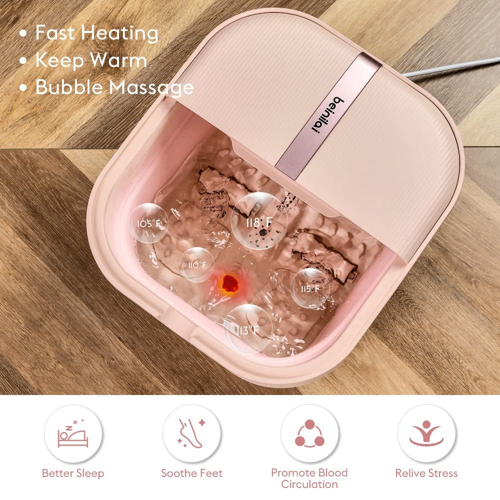 Foot Bath with Heat, Bubble Massage and Vibration,Collapsible (Pink)