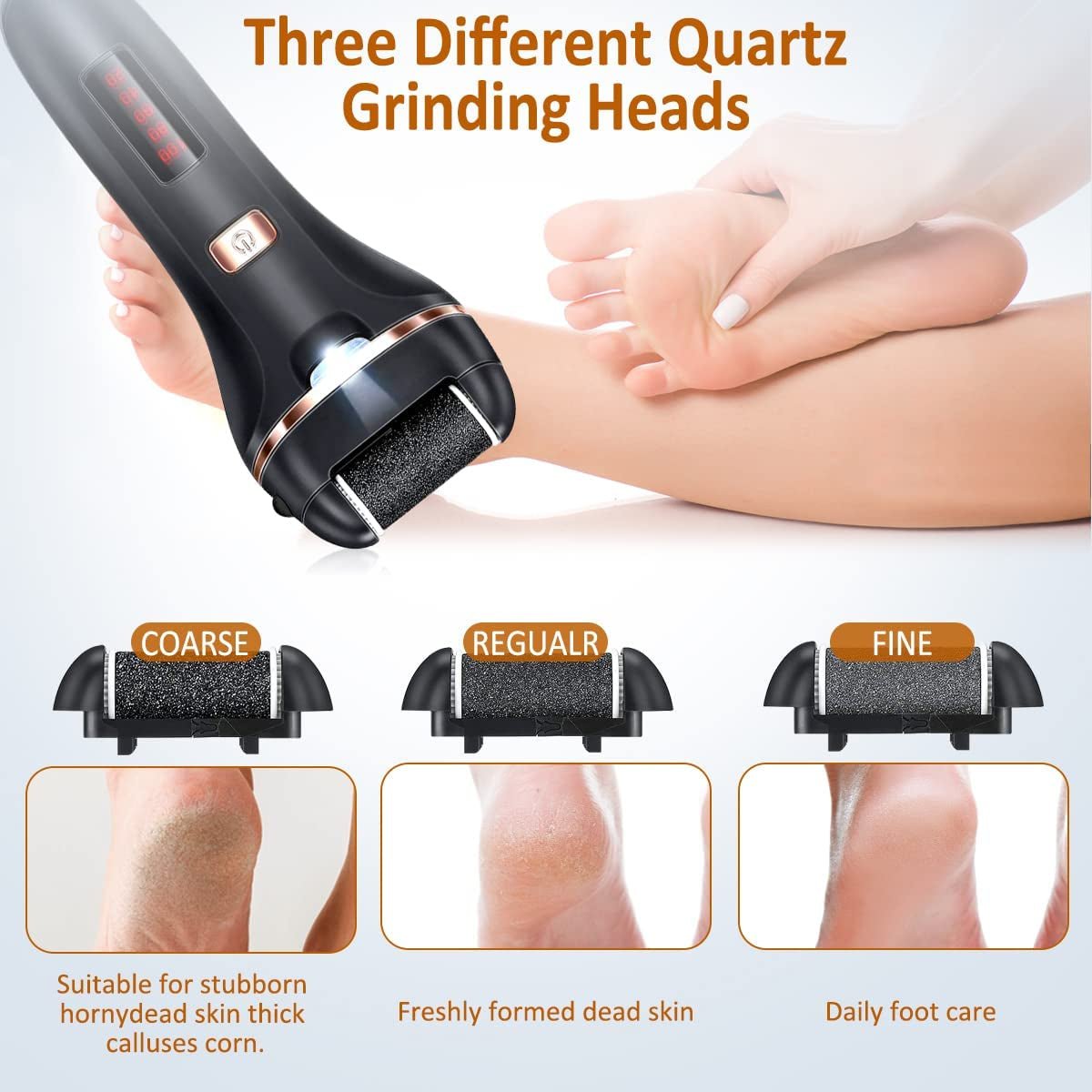 Electric Callus Remover for Feet,Rechargeable Foot File Hard Skin Remover,Waterproof 14 In1 Professional Pedicure Kit for Cracked Heels Calluses&Dead Skin,With 3 Roller Heads 2 Speed, Battery Display