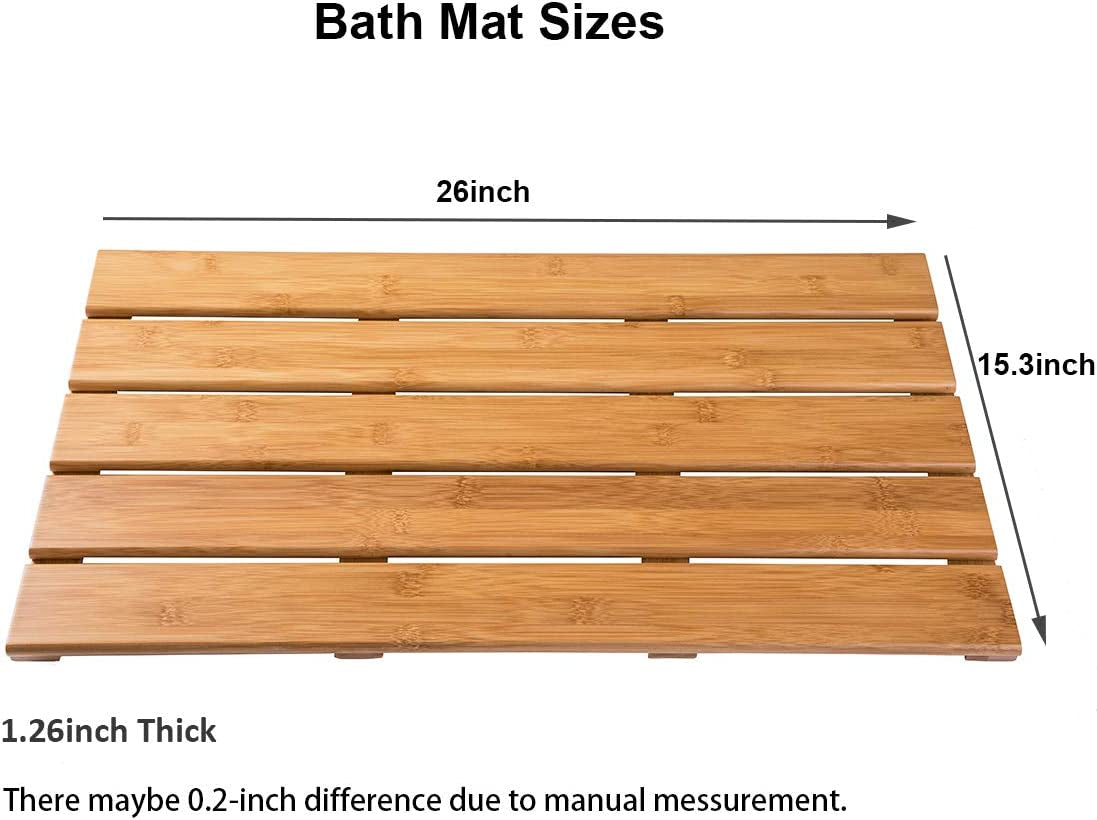 Large Bamboo Bath Mat Shower Mat for Bathroom Spa Sauna Kitchen Patio 26 X 15.3 Inch