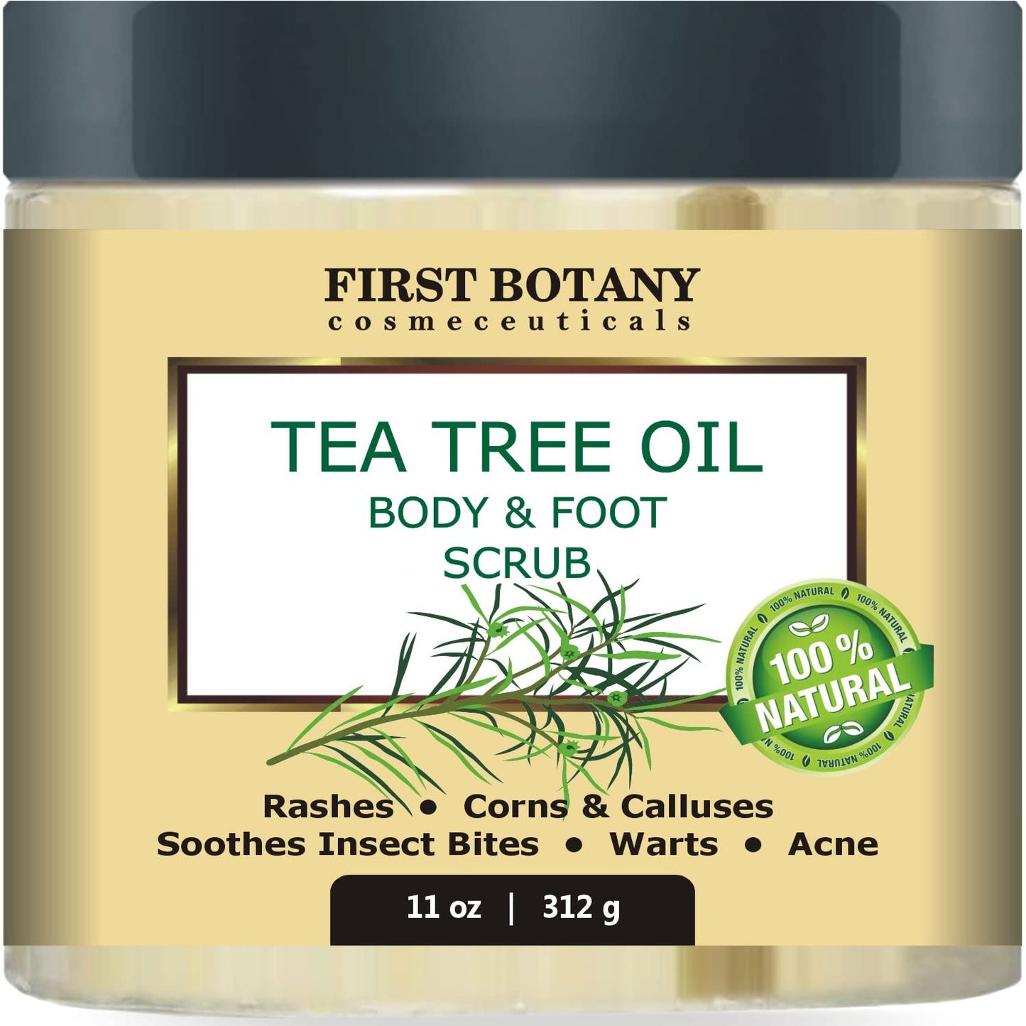 100% Natural Tea Tree Oil Body & Foot Scrub with Dead Sea Salt - Best for Acne, Dandruff and Warts, Helps with Corns, Calluses, Athlete Foot, Jock Itch & Body Odor