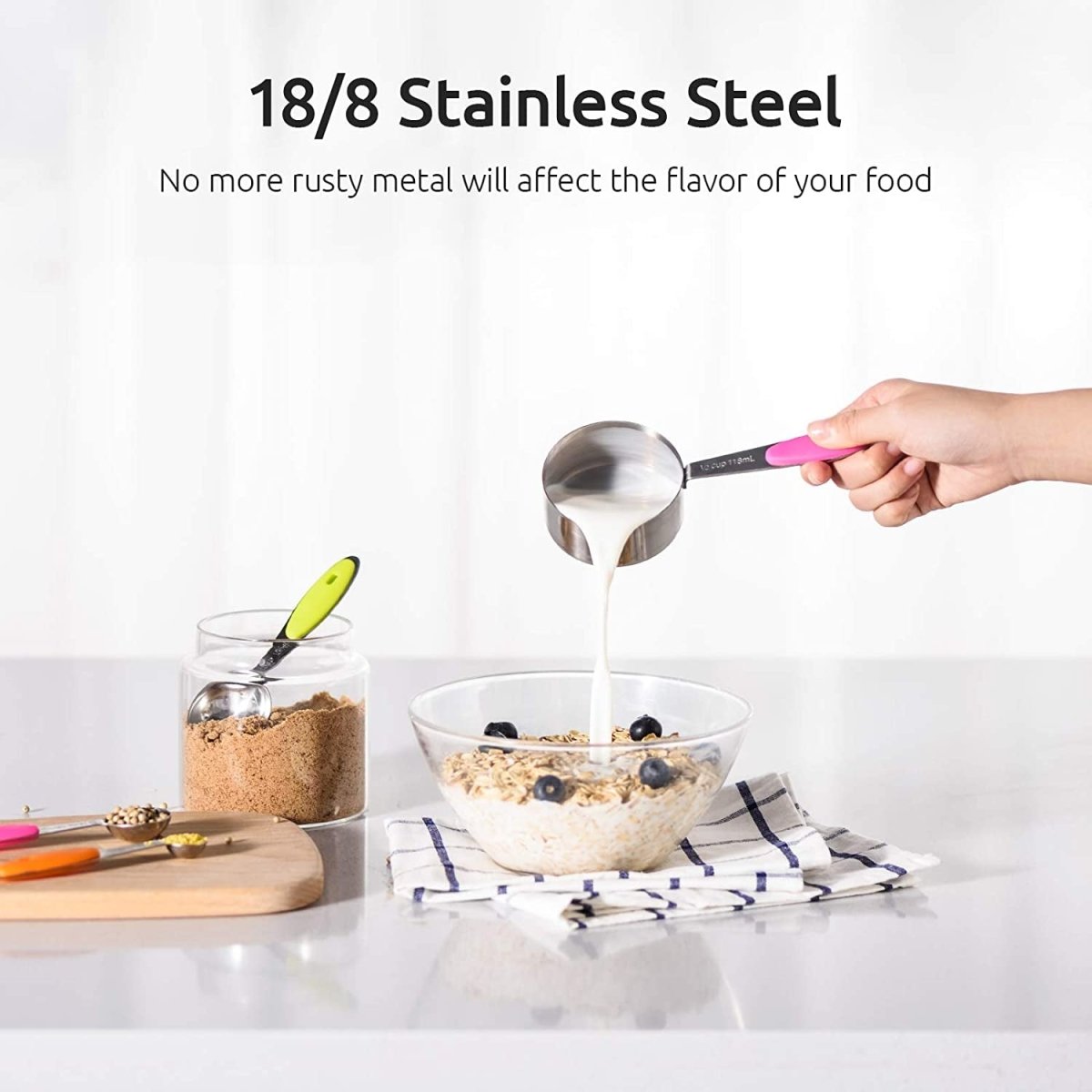 10 Piece Measuring Cups and Spoons Set in 18/8 Stainless Steel - Shiny Nails