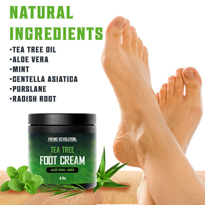 Tea Tree Foot Cream for Dry Cracked Heels - Foot Cream for Dry Cracked Feet Foot Balm for Dry Cracked Feet - Foot Cream for Dry Feet Foot Repair Cream with Aloe Vera and Mint (8Oz)