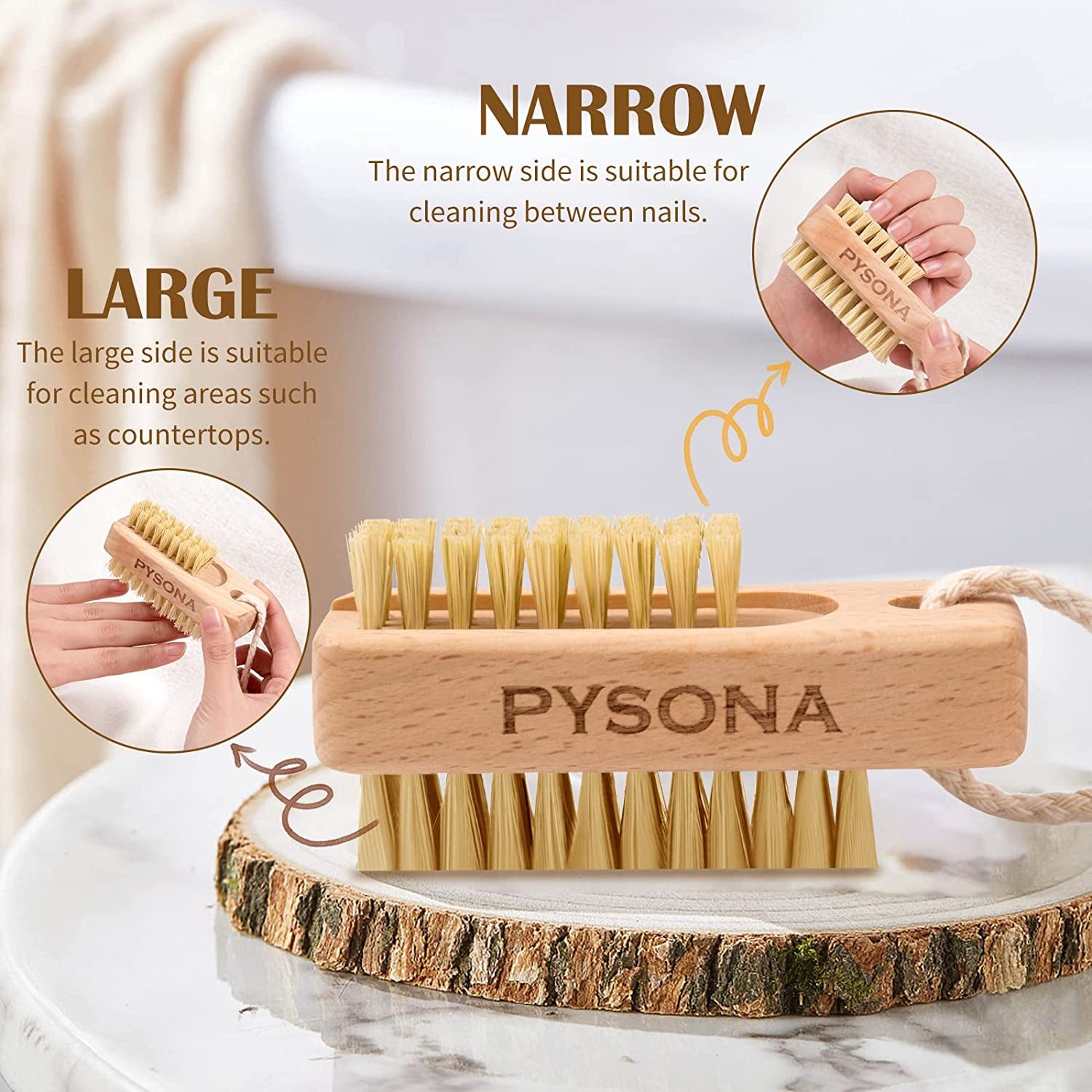 2 Pieces Natural Wooden Bristle Nail Brushes for Cleaning Fingernail and Toenail Non-Slip Two-Sided Grip Hand Foot Nail Brush Set Manicure Pedicure Scrubber Supply Men Women Girls