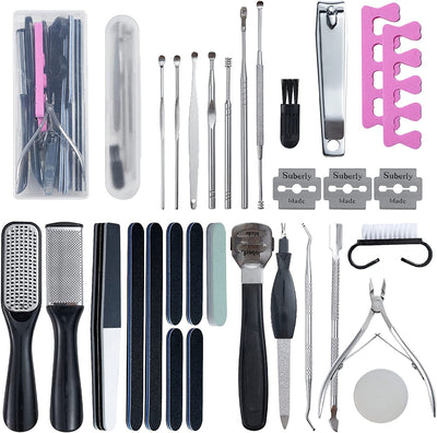 31Pcs Foot & Hand File Pedicure Tools Kit for Dead Skin Remove, Nail Maintain with Cleaning Storage Box for Men Women Salon or Home Best Gift