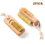 2 Pieces Natural Wooden Bristle Nail Brushes for Cleaning Fingernail and Toenail Non-Slip Two-Sided Grip Hand Foot Nail Brush Set Manicure Pedicure Scrubber Supply Men Women Girls