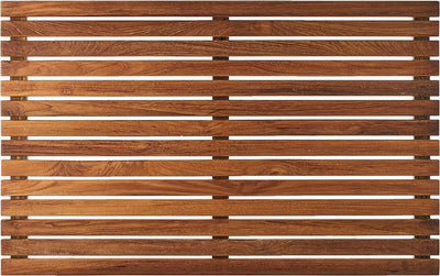 Zen Spa Shower or Door Mat in Solid Teak Wood and Oiled Finish, 31.5 by 19.5-Inch