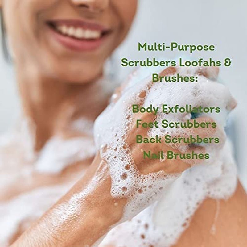 EKOH Multipurpose Bamboo Brush 6 Pack | Dry Brushing Body Brush Natural Soft Bristles, Nail & Feet Scrubber + 2 Natural Loofah Sponges | Bottle Brush & Dish Brush for Home, Shower & Bath