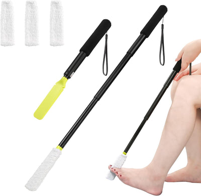 LYIGEOL Toe Cleaning Brush,Foot Brush with Reusable Drying Covers.Foot Scrubber with Telescopic Aluminum Alloy 12"-24",Long- Handled Toe Lotion Applicator for Seniors,Elderly, Disabled Men and Women