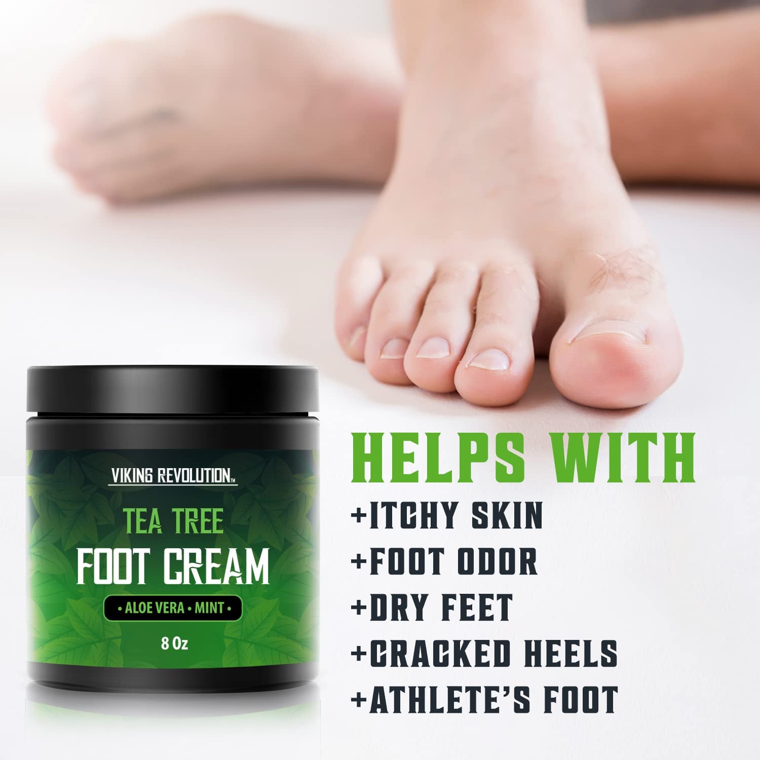 Tea Tree Foot Cream for Dry Cracked Heels - Foot Cream for Dry Cracked Feet Foot Balm for Dry Cracked Feet - Foot Cream for Dry Feet Foot Repair Cream with Aloe Vera and Mint (8Oz)