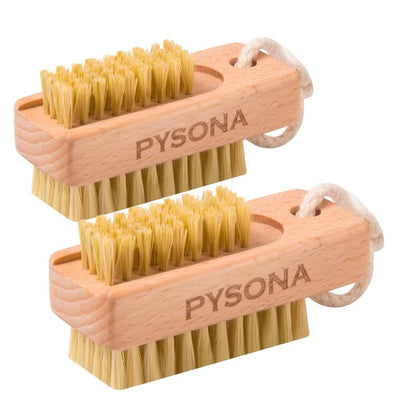 2 Pieces Natural Wooden Bristle Nail Brushes for Cleaning Fingernail and Toenail Non-Slip Two-Sided Grip Hand Foot Nail Brush Set Manicure Pedicure Scrubber Supply Men Women Girls