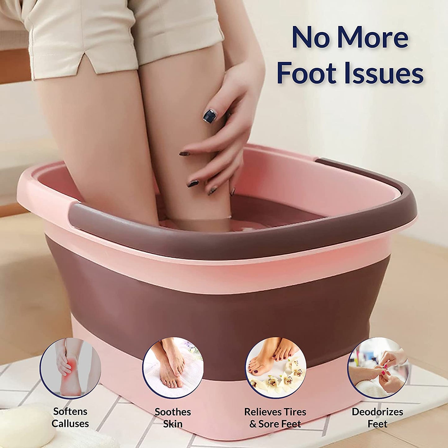 AWA Collapsible Foot Bath with Acupressure Points, Sturdy & Easy to Store Multi-Use Foldable Bucket for Soaking Feet, Great for Relaxation and Pain Relief (Pink Foot Bath Basin)