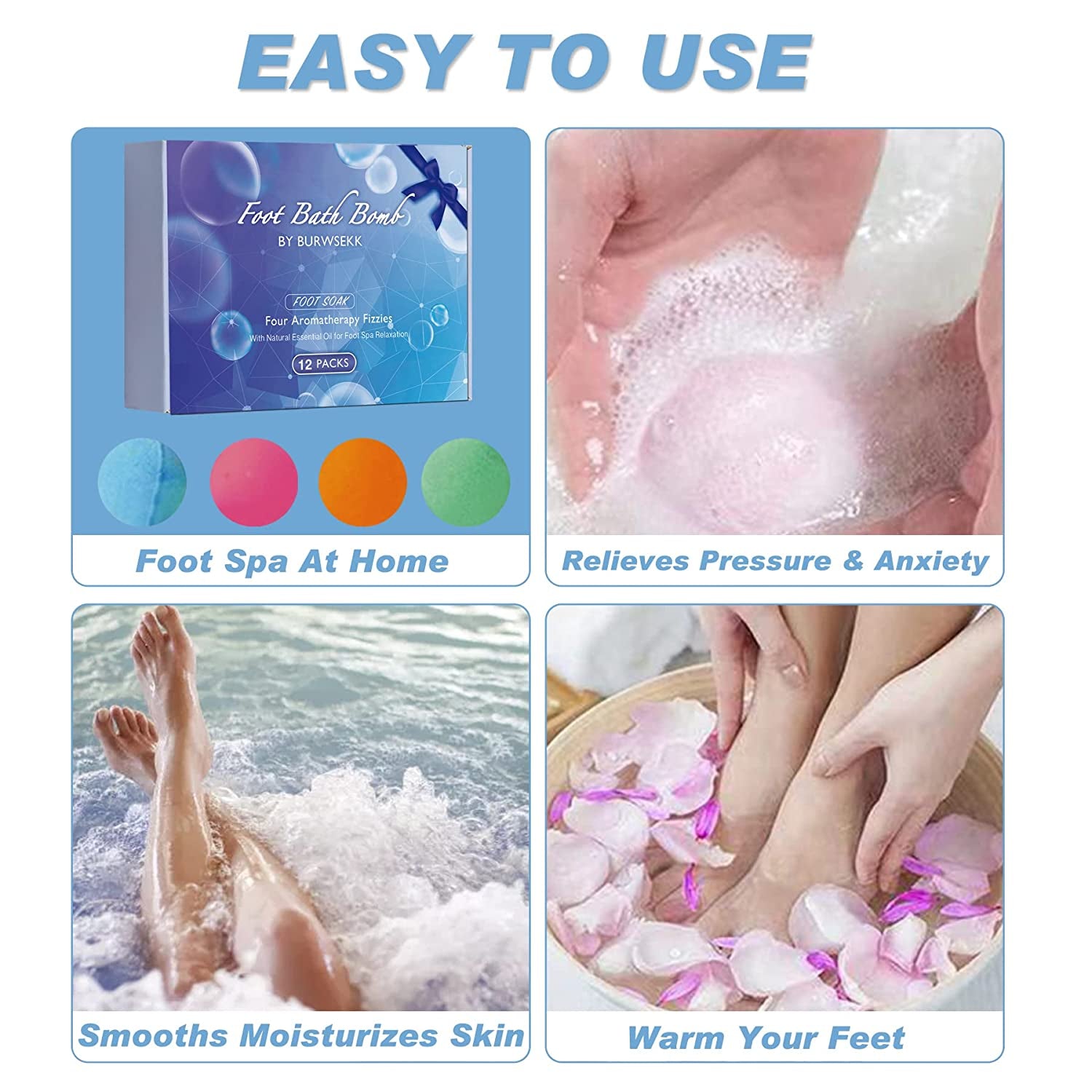 Foot Bath Bombs,Foot Soak Rich Tea Tree Oil Ginger Essential Oil Moisturizing Dry Skin and Relaxing Scents,For Foot Odor, Toenail Fungus