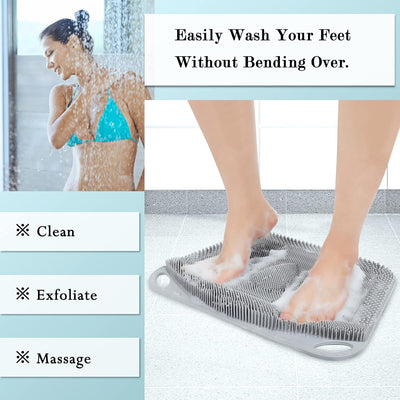 Large Silicone Foot Scrubber Mat - Shower Foot Cleaner Brush to Clean, Exfoliate and Massage Feet without Bending Over, Improve Foot Appearance and Overall Health, Grey - 17.3" X 13"