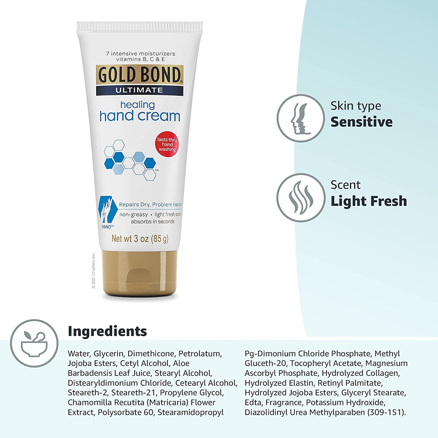 Healing Hand Cream, 3 Oz., with Aloe, Moisture That Lasts through Handwashing