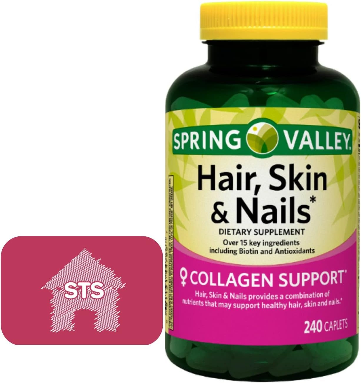 Hair, Skin & Nails Caplets, 240 Count + STS Sticker.