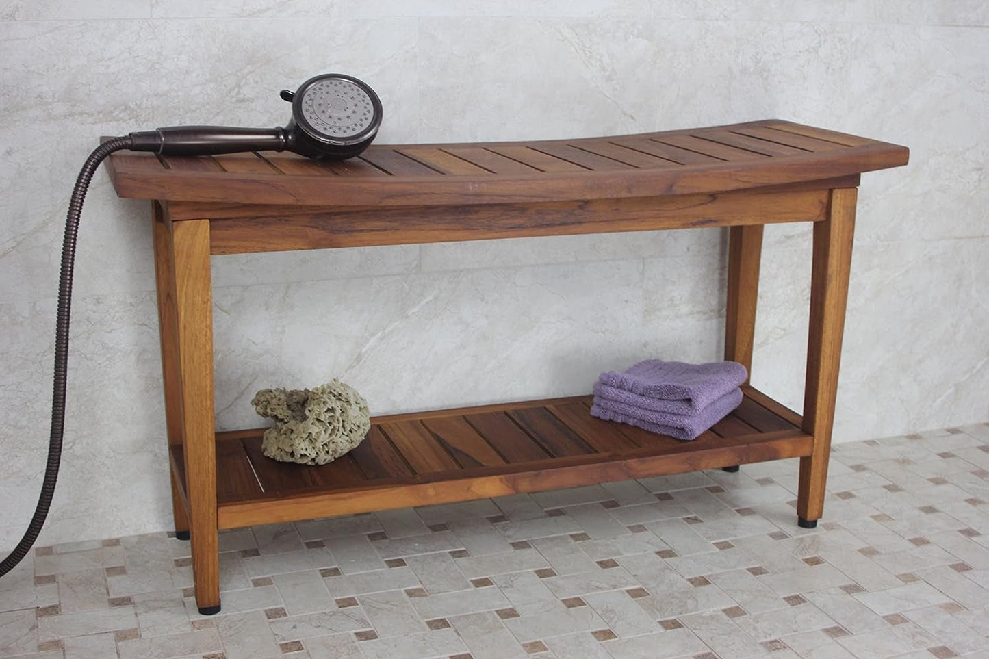 Patented 36" Maluku Teak Shower Bench with Shelf