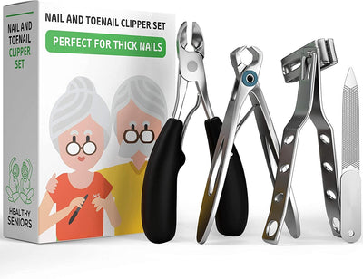 Healthy Seniors Complete Nail and Toenail Clippers for Seniors with Thick Toenails, Big Toe Nail Clippers for Thick Toenails Long Handle, Heavy Duty Toe Nail Clippers for Thick Nails for Seniors