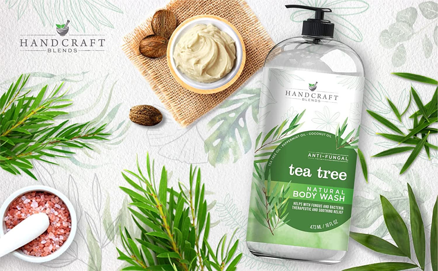 Handcraft Tea Tree Oil Body Wash 16 Oz - Extra Strength Body Wash for Athletes Foot, Nail Fungus, Itchy Skin, Jock Itch, Acne and Eczema - Tea Tree Body Wash for Men & Women