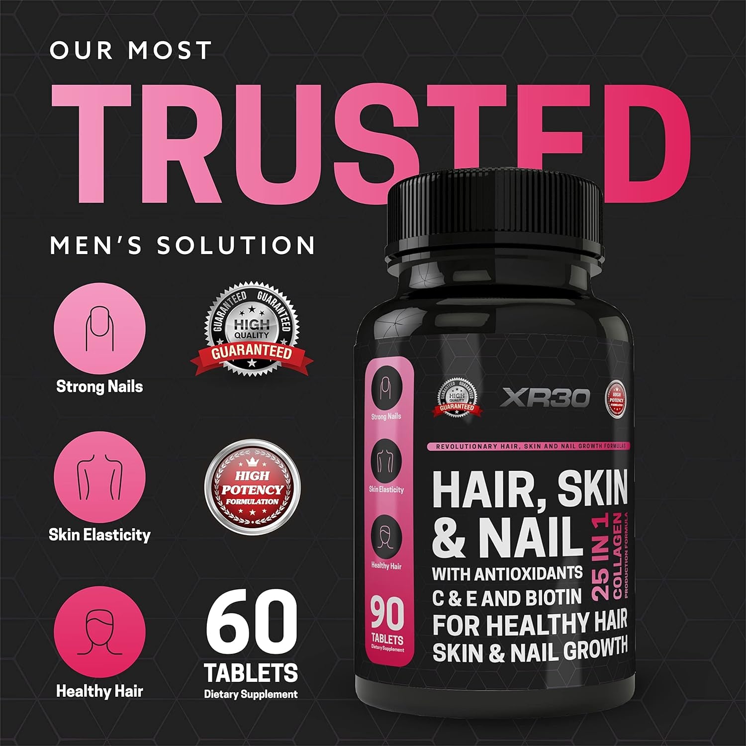 Hair, Skin & Nail - with Antioxidants C & E and Biotin - 90 Tablets - Made in USA