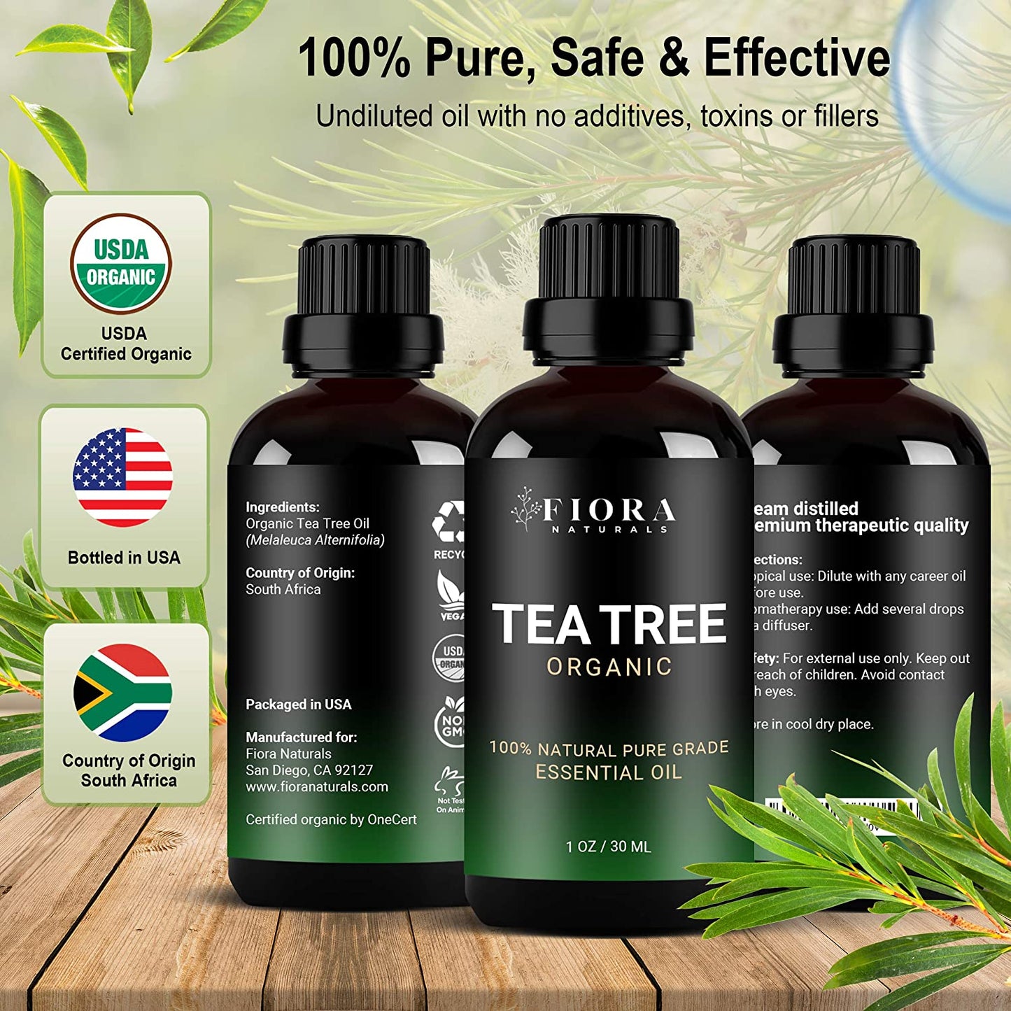 Tea Tree Essential Oil by - 100% Pure Organic Oil, for Face, Hair, Skin, Acne, Scalp, Foot and Toenails. Melaleuca Alternifolia, 1 Oz /30Ml