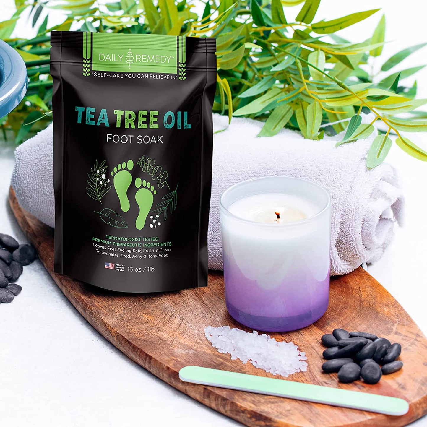 Tea Tree Oil Foot Soak with Epsom Salt - Made in USA - for Toenail Irritations, Athletes Foot, Stubborn Foot Odor Scent, Softens Calluses & Soothes Sore Tired Feet - 2 PACK