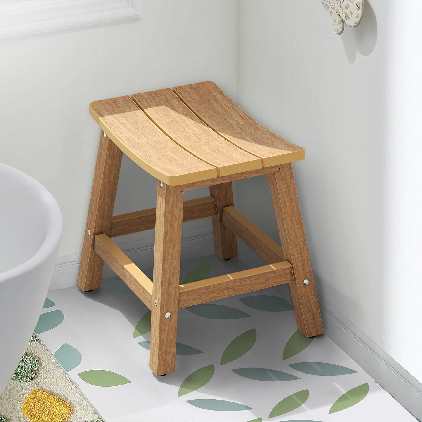 Poly Lumber Shower Bench, Shower Stool, Water Resistant & Non-Slip Design Shower Seat, Shower Bath Chairs Spa Stool for Bathroom (Teak)