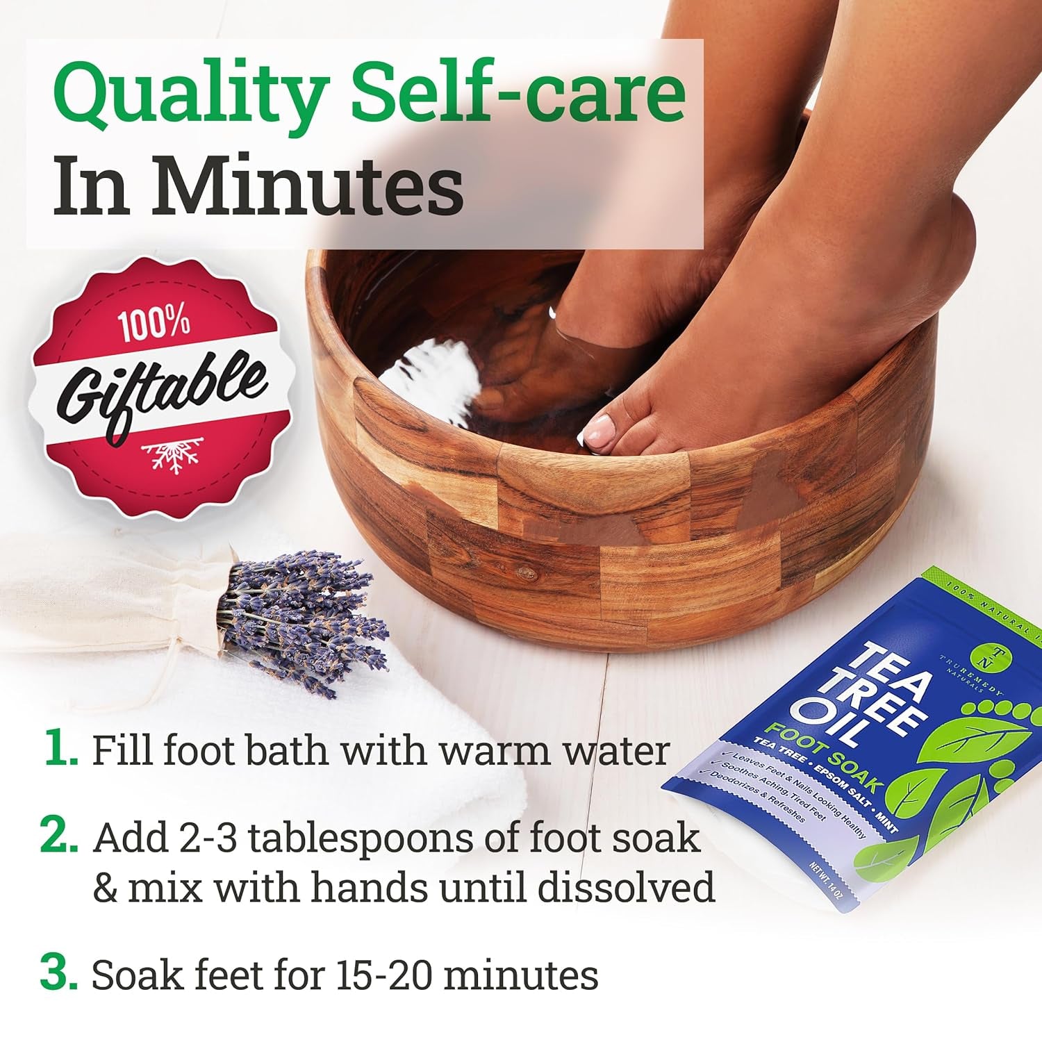 Tea Tree Oil Foot Soak with Epsom Salt & Mint, Feet Soak Helps Stubborn Foot Odor - Foot Bath Salt Softens Calluses & Soothes Sore Tired Feet, 14 Ounce (Pack of 2)