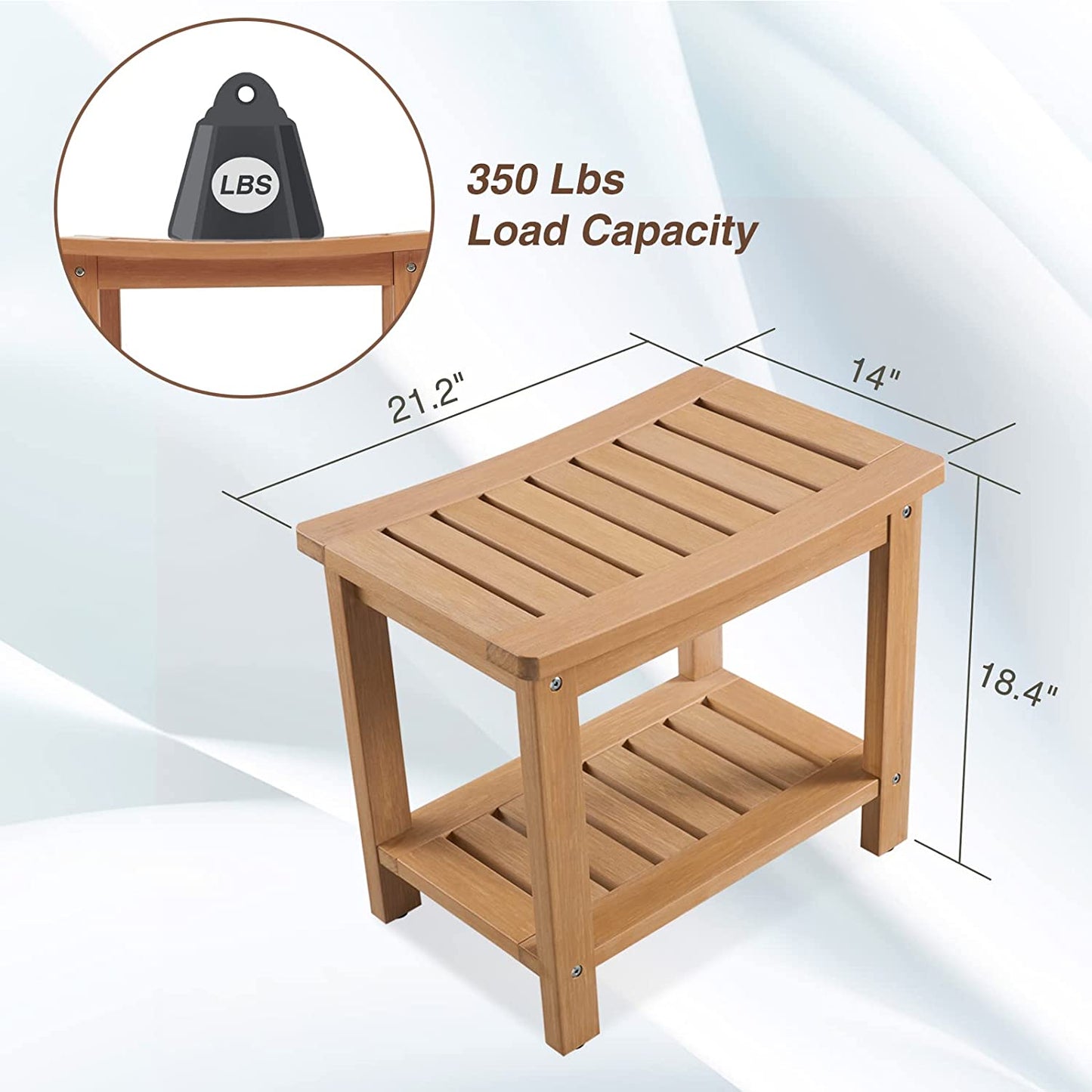 Poly Lumber Shower Bench, Shower Stool with Storage Shelf, Water Resistant & Non-Slip Design Shower Seat for Bathroom, Living Room, Bedroom 21 1/4"×14"×18 1/2"（Teak Color）