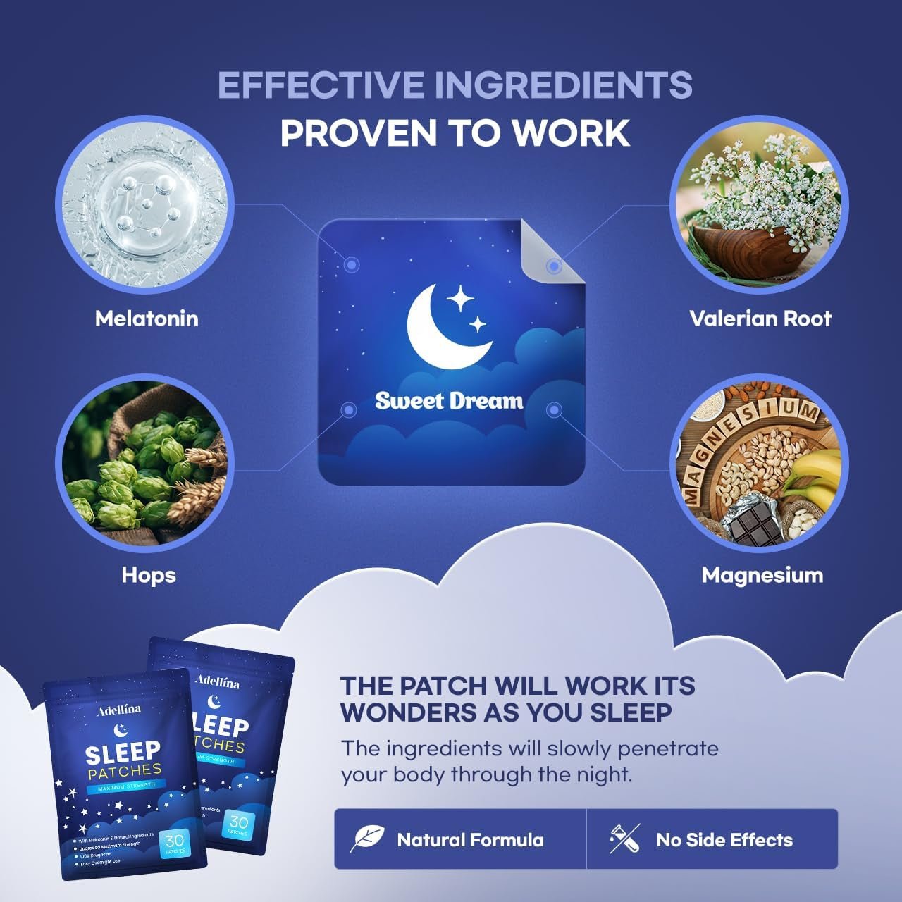 Sleep Patches, Sleep Patches for Adults Extra Strength, Skin-Friendly Patches, Easy to Apply and Comfortable, Last All Night for Men and Woman