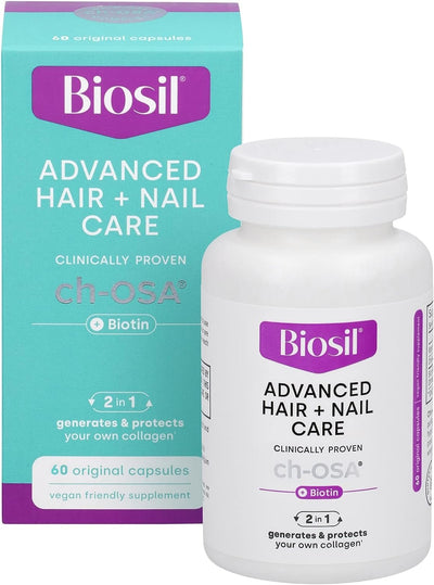 Advanced Hair + Nail Care - 60 Capsules - Grow, Strengthen & Thicken Hair and Nails - with Patented Ch-Osa & Biotin - 60 Servings