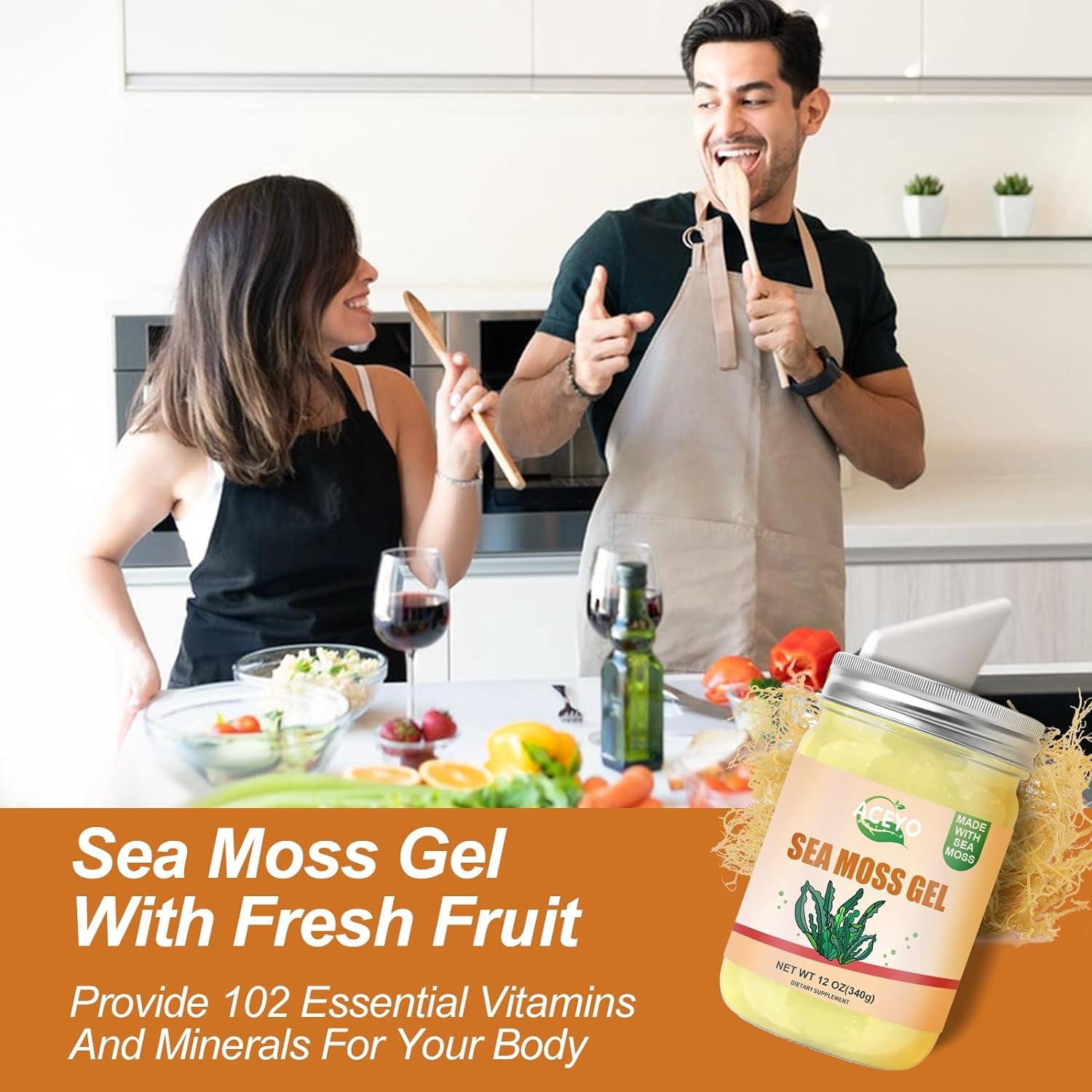 (12 OZ Organic Sea Moss Gel Raw Vegan Natural Irish Seamoss Gel for Women Men 102 Vitamins and Minerals Wild Harvested Original Flavored Non-Gmo