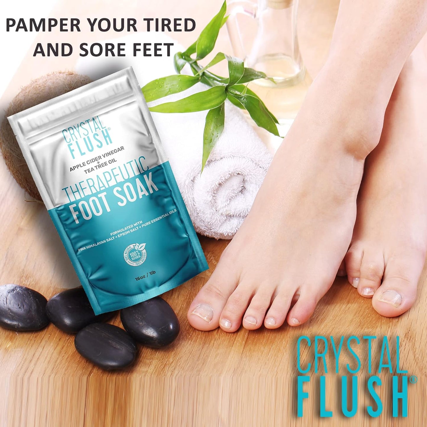 Foot Soak with Apple Cider Vinegar, Tea Tree Oil and Pink Himalayan Salt – Cleans and Deodorizes – Fight Fungus and Bacteria on Skin Surface - 16 Oz.