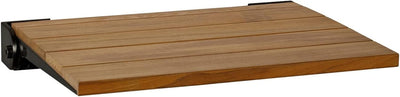 Slimline Natural Teak Wood Folding Shower Bench Seat, Matte Black Frame