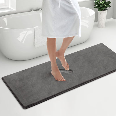 - Luxurious Memory Foam Bath Mat, Absorbent Bathroom Mat with Skid-Resistant Base, Machine-Washable Bath Mats for Bathroom, Kitchens & More, Quick Dry Mat 24 X 58 Inches, Dark Grey