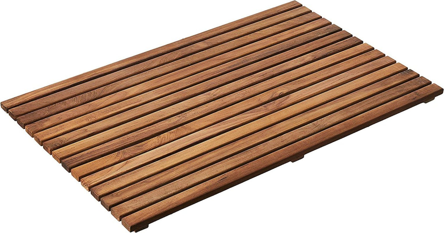 Zen Spa Shower or Door Mat in Solid Teak Wood and Oiled Finish, 31.5 by 19.5-Inch