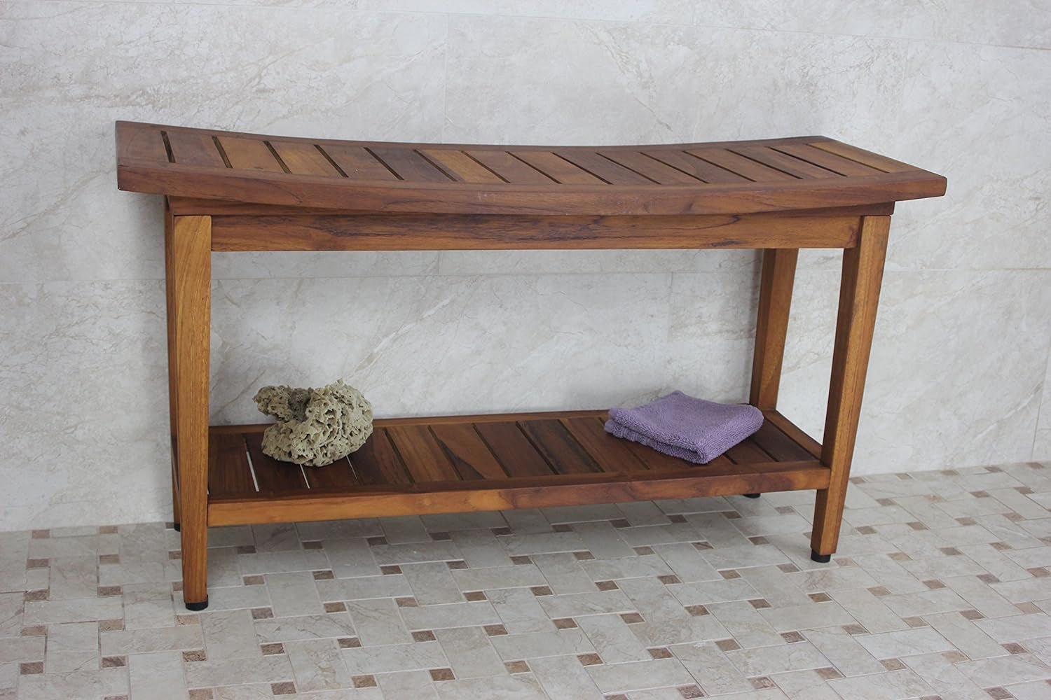 Patented 36" Maluku Teak Shower Bench with Shelf