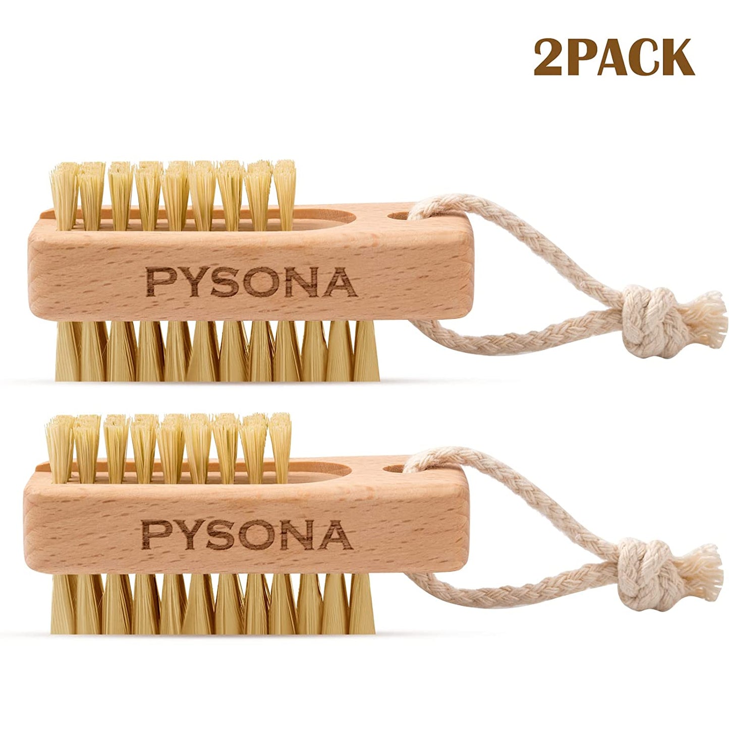 2 Pieces Natural Wooden Bristle Nail Brushes for Cleaning Fingernail and Toenail Non-Slip Two-Sided Grip Hand Foot Nail Brush Set Manicure Pedicure Scrubber Supply Men Women Girls