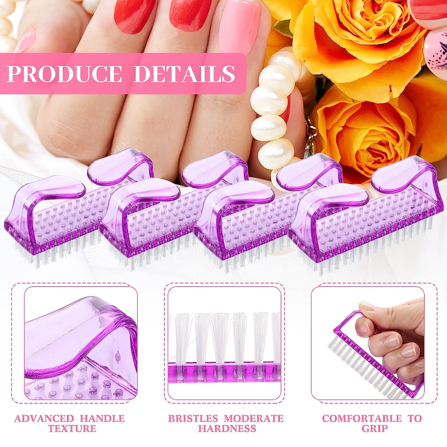 100 Pcs Nail Cleaning Brush Bulk Handle Grip Nail Brush Nail Brush Cleaner for Hands Feet Nail Cleaning Kit Pedicure for Toes and Nails Men Women, 3.15 X 1.57 X 1.02 Inches