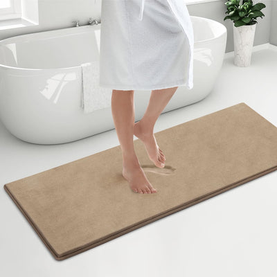 - Luxurious Memory Foam Bath Mat, Absorbent Bathroom Mat with Skid-Resistant Base, Machine-Washable Bath Mats for Bathroom, Kitchens & More, Quick Dry Mat 24 X 58 Inches, Linen