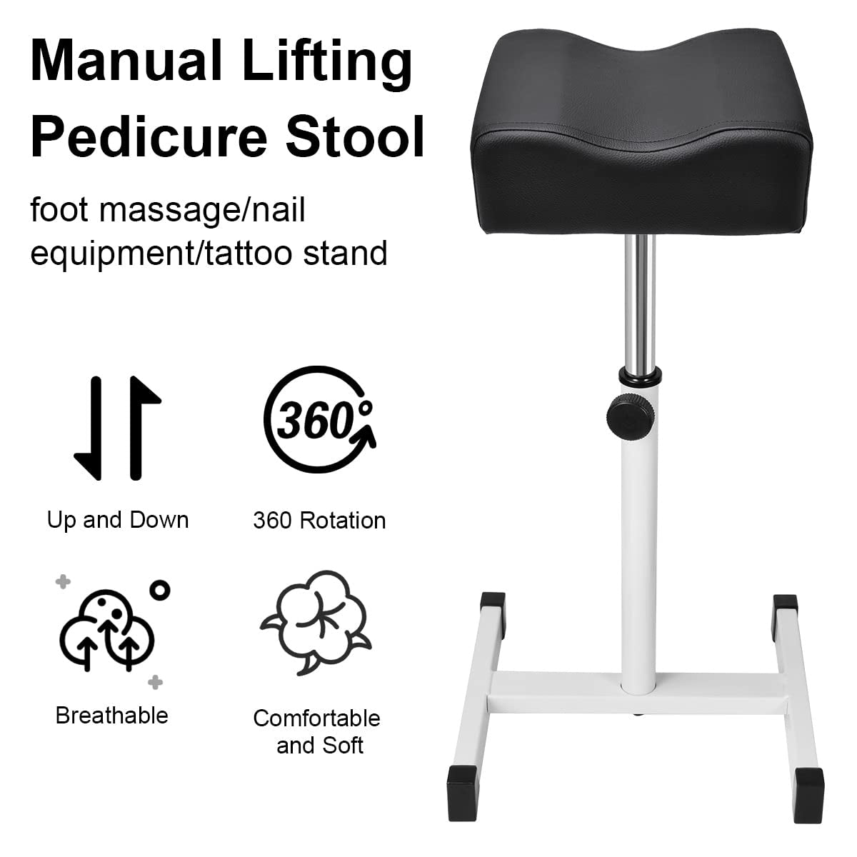 Pedicure Manicure Footrest, Foot Massage Manicure Nail Beauty Stool Stand, Adjustable Height Footstool for Home Beauty Salon Spa Tattoo (Black)