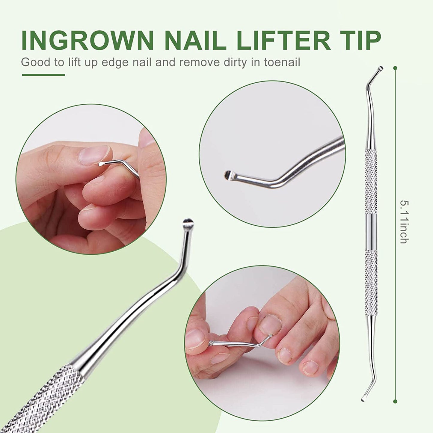 5PCS Professional Ingrown Toenail Tool, Premium Stainless Steel Ingrown Toenail Removal Tool Kit, Pedicure Tools, Manicure Nail Kits, Nail Care Treatment for Nail Correction Polish Pain Relief