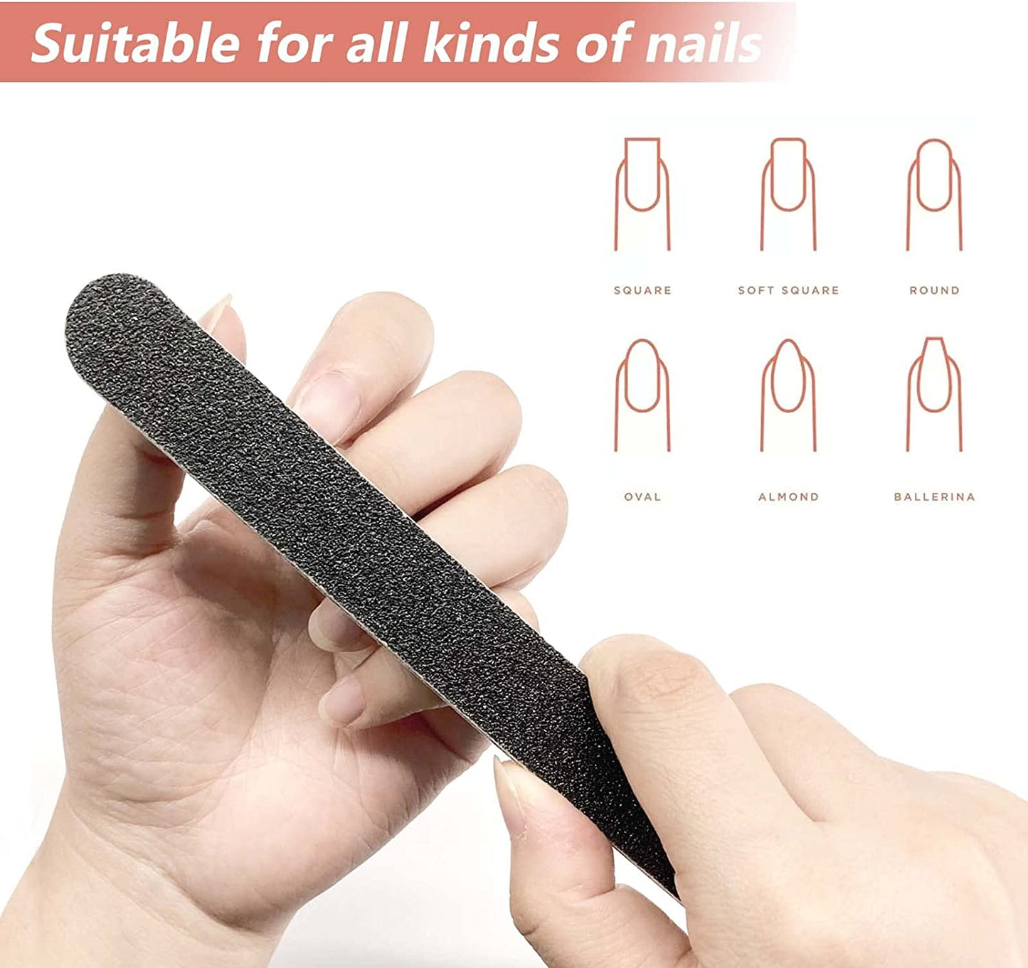 5 Pack Nail File and Buffer Block, Professional Manicure Tools Kits, 100/180 Grit, Black Nail Pedicure File and Sanding Buffing Grinding Plisher File