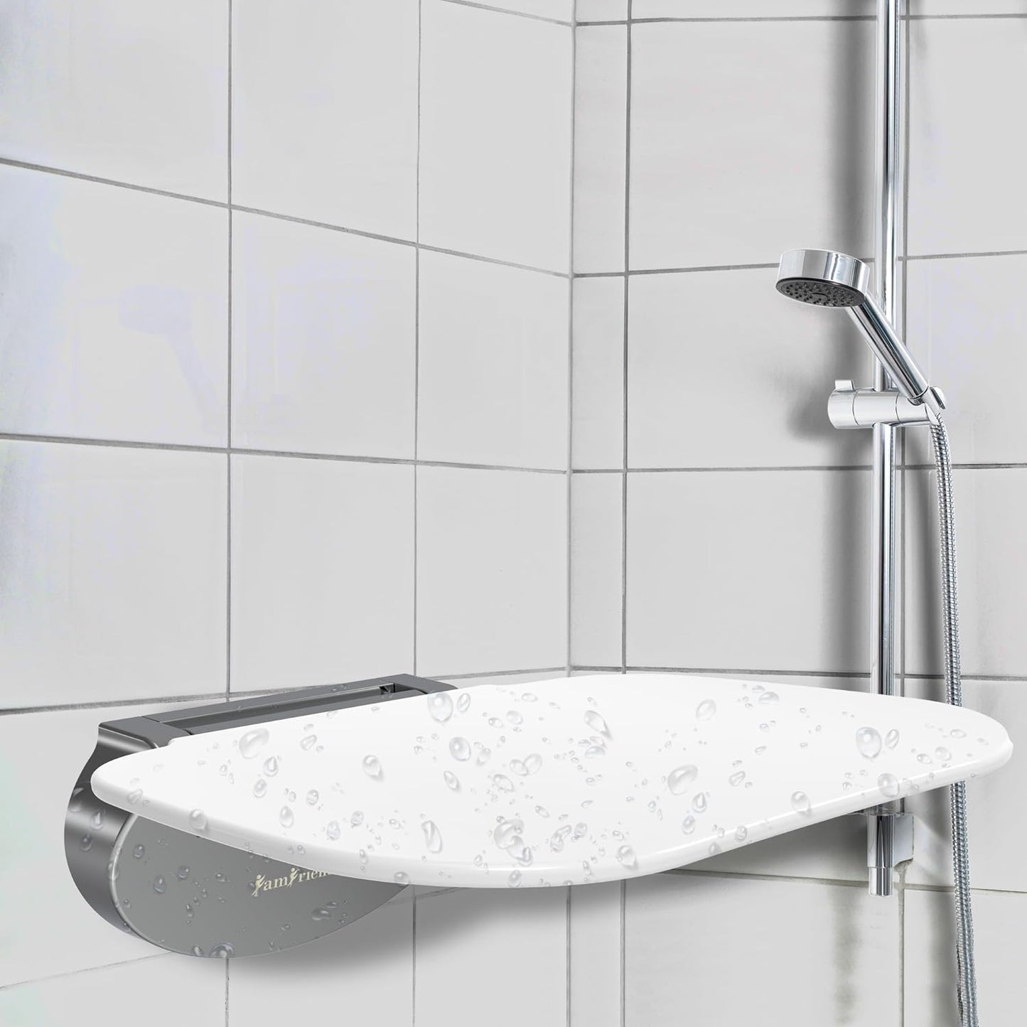 Premium Wall-Mounted Shower Seat with Soft-Closing Mechanism - Sturdy, Space-Saving, and Stylish Seating Option for Any Bathroom, Supporting up to 450 Pounds (White and Chrome)