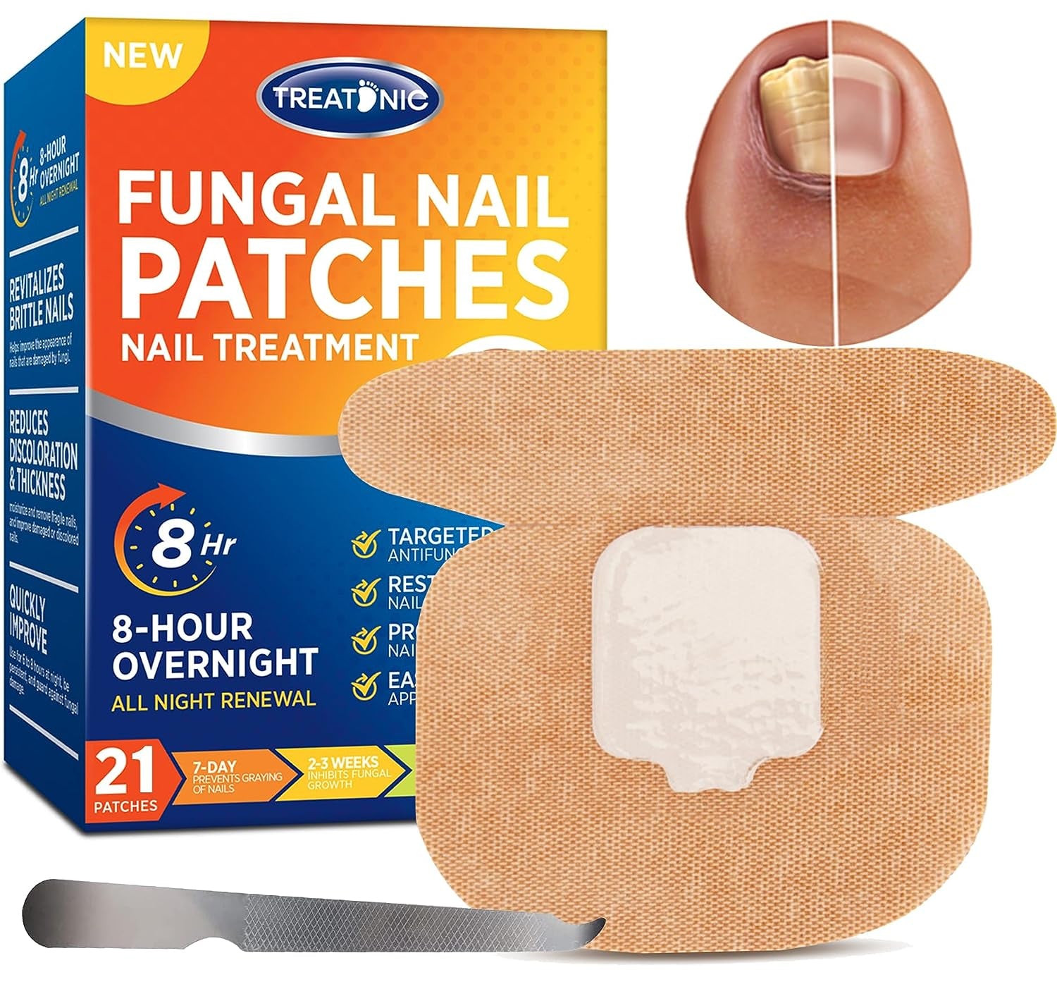 Toenail Fungus Treatment Nail Patches Extra Strength - Nail Fungus Treatment for Toenail, Toe Nail Fungus Treatment Extra Strength, Nighttime Fungal Nail Patches (21Pcs) with Liquid