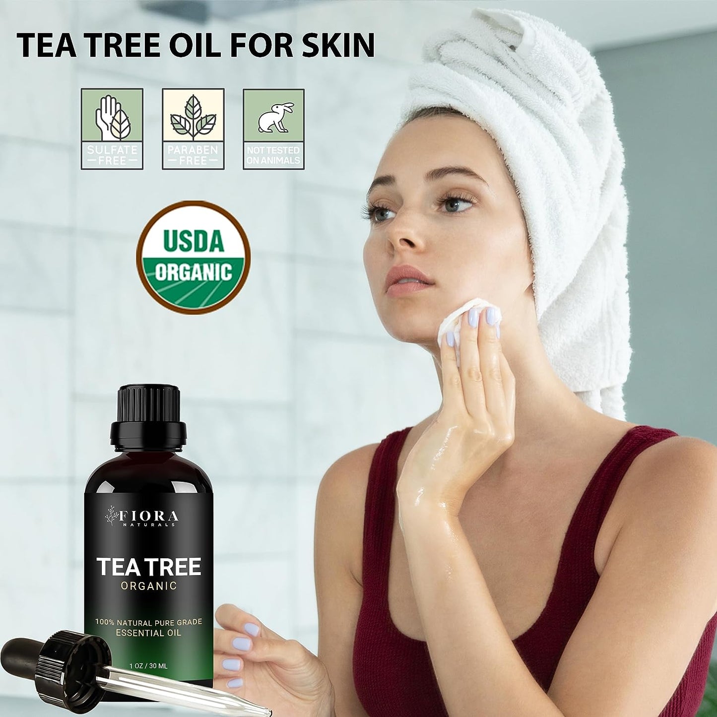 Tea Tree Essential Oil by - 100% Pure Organic Oil, for Face, Hair, Skin, Acne, Scalp, Foot and Toenails. Melaleuca Alternifolia, 1 Oz /30Ml